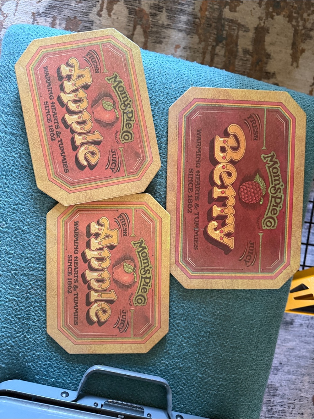 VintageMom’s Pie co Fruit Coasters hot pads - Apple & Berry Set (Red, Tan, Green